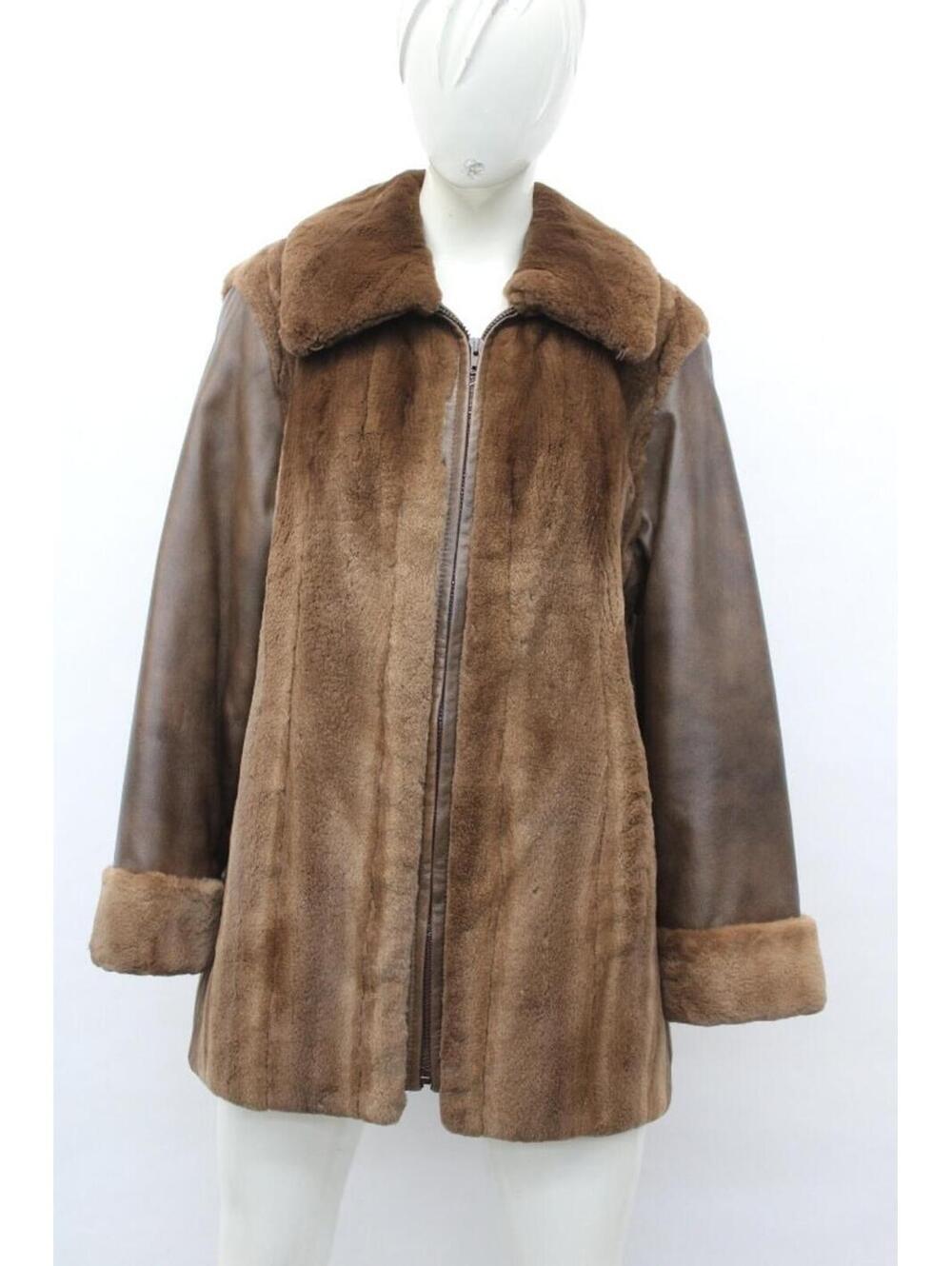 Excellent Sheared Demi Buff Mink & Leather Fur Coat Jacket Women Woman Size 4-6